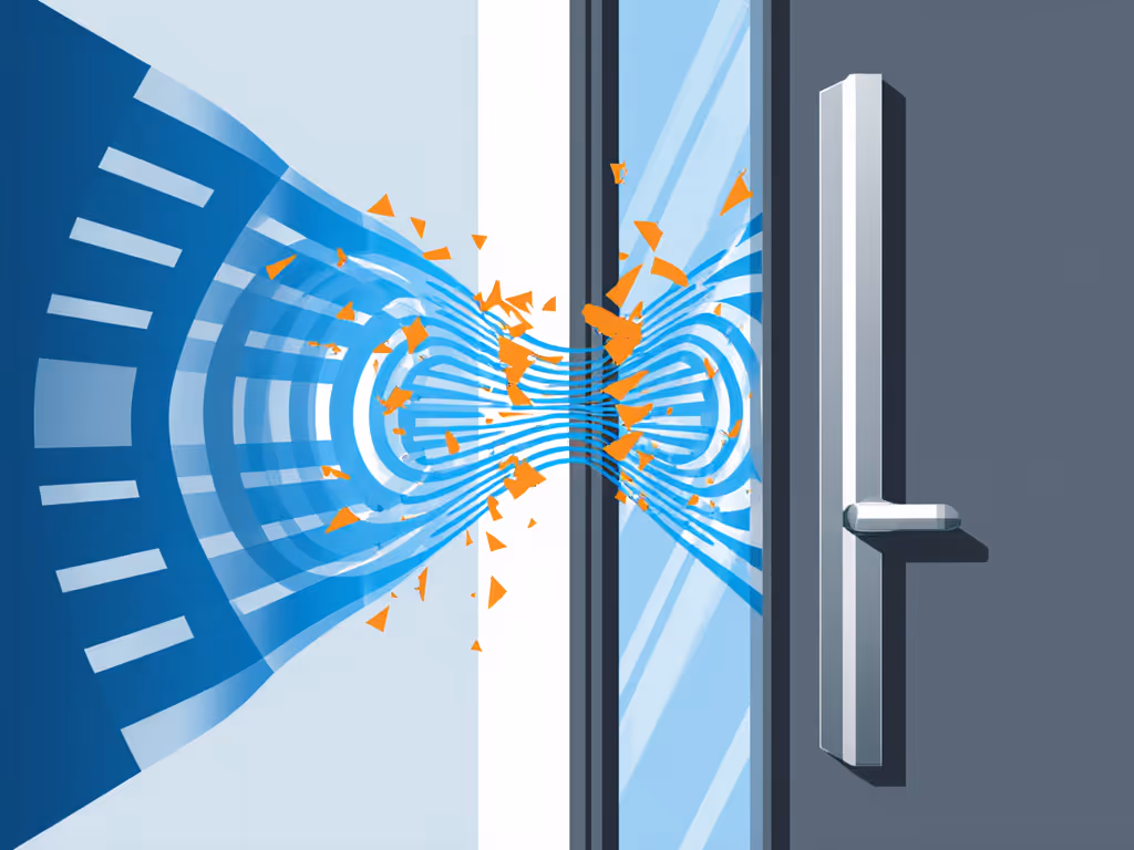 Wi-Fi channel interference diagram showing DFS channel conflicts near metal doors
